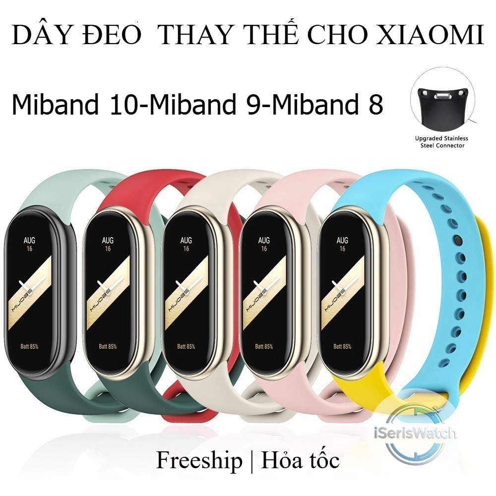 Dây đeo cổ tay cao su Mi Band 10 9 8 có khóa kim loại cho dây đeo đồng hồ thể thao thông minh Xiaomi Smart Band 8 NFC, tương thích với dây đeo Miband 8 9