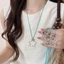 Vòng cổ dây bện xanh mặt Openwork bạc, hình sao/trái tim/hoa phối hạt thủy tinh đa sắc, trang sức Boho Y2K cho nữ