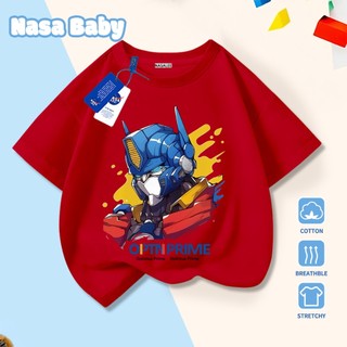 [Hàng có sẵn Giao ngay] Áo thun trẻ em in hình Optimus Prime, cotton thoáng khí, dáng ngắn