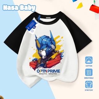 [Hàng có sẵn Giao ngay] Áo thun trẻ em in hình Optimus Prime, cotton thoáng khí, dáng ngắn