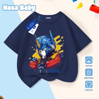 [Hàng có sẵn Giao ngay] Áo thun trẻ em in hình Optimus Prime, cotton thoáng khí, dáng ngắn