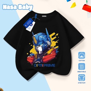 [Hàng có sẵn Giao ngay] Áo thun trẻ em in hình Optimus Prime, cotton thoáng khí, dáng ngắn