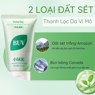 BUV Chlorophyll Amino Acid Sữa Rửa Mặt Kiểm Soát Dầu Mụn Thu Nhỏ Lỗ Chân Lông Loại Bỏ Mụn Đầu Đen Nam Nữ
