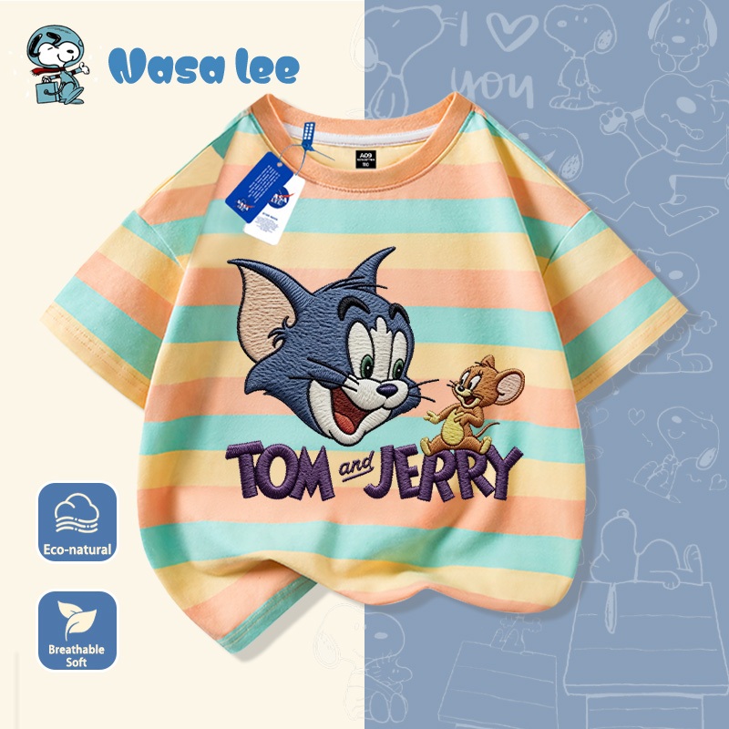 Áo thun trẻ em hình Tom and Jerry, cotton 100% mềm mại, form rộng thoải mái, unisex bé trai gái