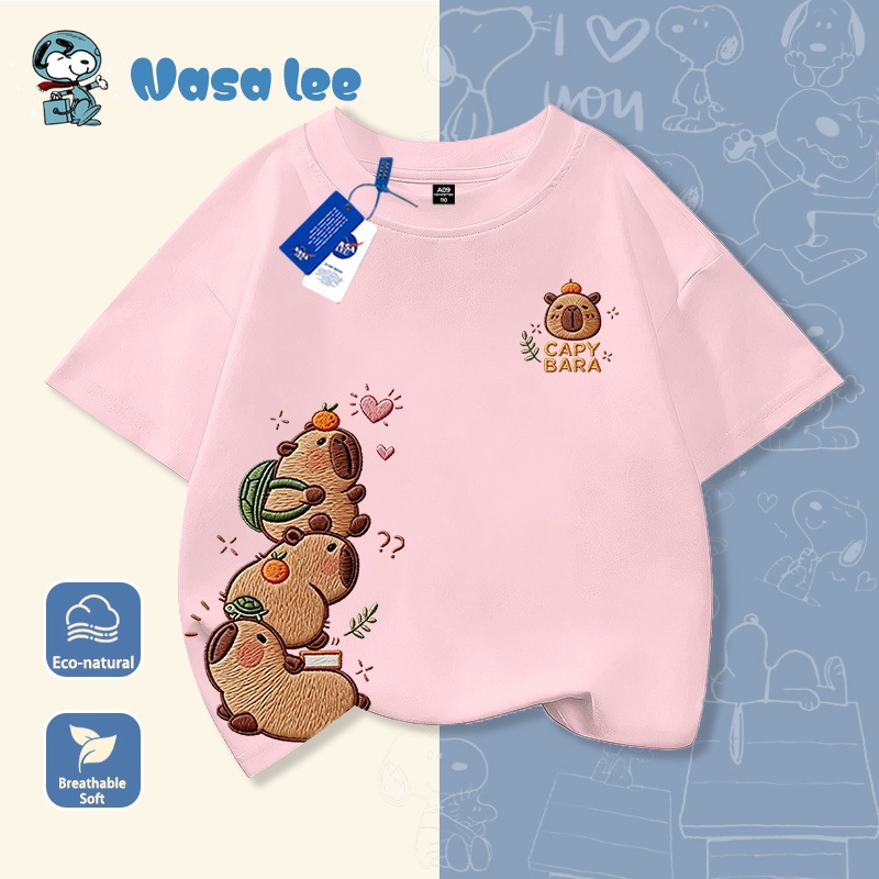 Áo thun bé gái màu hồng, thêu hình gấu BABY, cotton mềm mại, form rộng thoải mái, thời trang trẻ em