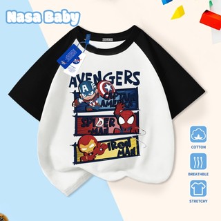 [Hàng có sẵn Giao ngay] Áo thun trẻ em NASA Cat Captain America, Iron Man, Người Nhện Cotton thoáng khí, thoải mái, tay ngắn