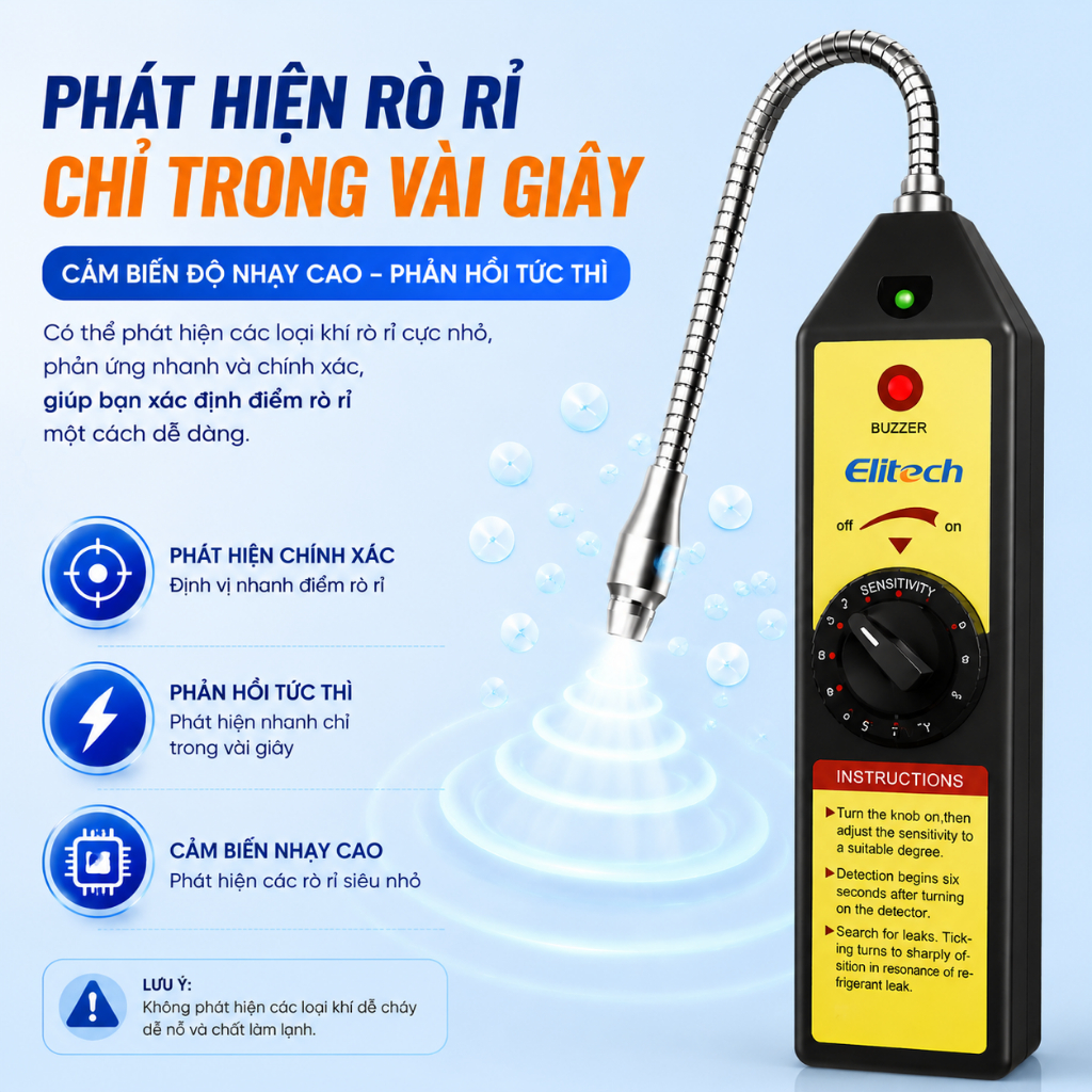 Máy dò rò rỉ Elitech Freon Máy dò rò rỉ khí lạnh Halogen Máy kiểm tra HVAC AC Sniffer R22 R410A R134A 1234YF, WJL-6000S