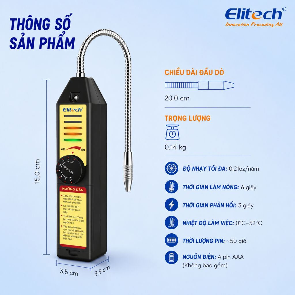 Máy dò rò rỉ Elitech Freon Máy dò rò rỉ khí lạnh Halogen Máy kiểm tra HVAC AC Sniffer R22 R410A R134A 1234YF, WJL-6000S