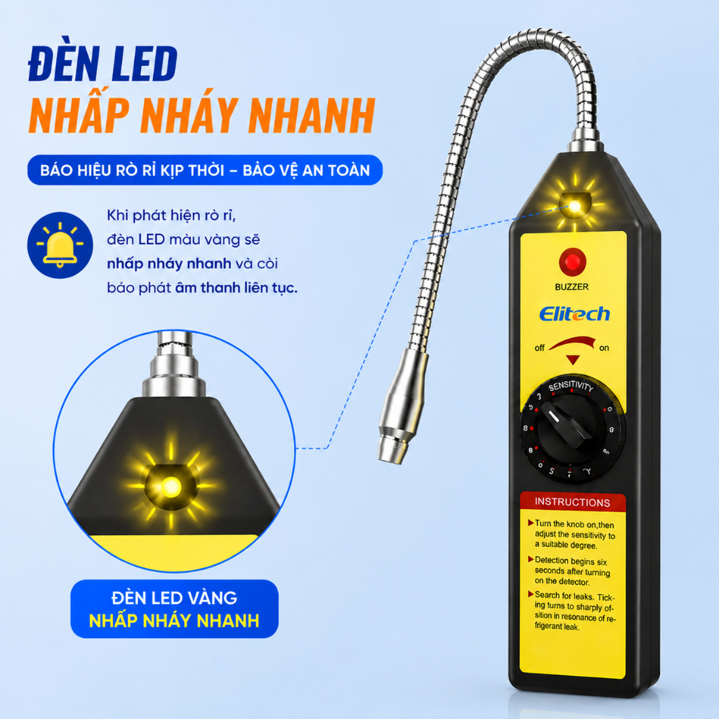 Máy dò rò rỉ Elitech Freon Máy dò rò rỉ khí lạnh Halogen Máy kiểm tra HVAC AC Sniffer R22 R410A R134A 1234YF, WJL-6000S