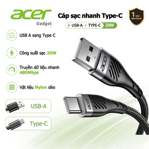 Acer Dây cáp sạc nhanh Type C 20W USB A sang USB C Truyền dữ liệu 480Mbps Dây bện Nylon sạc nhanh Type C Tương thích với tương thích với điện thoại di động máy tính bảng máy tính xách tay UC0019