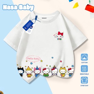 [Hàng có sẵn Giao ngay] Áo thun Hello Kitty NASA in hình thùng gia đình, cotton thoáng khí, tay ngắn cho trẻ em