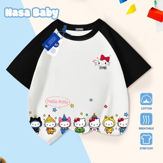 [Hàng có sẵn Giao ngay] Áo thun Hello Kitty NASA in hình thùng gia đình, cotton thoáng khí, tay ngắn cho trẻ em