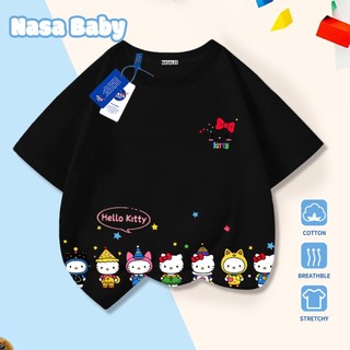 [Hàng có sẵn Giao ngay] Áo thun Hello Kitty NASA in hình thùng gia đình, cotton thoáng khí, tay ngắn cho trẻ em