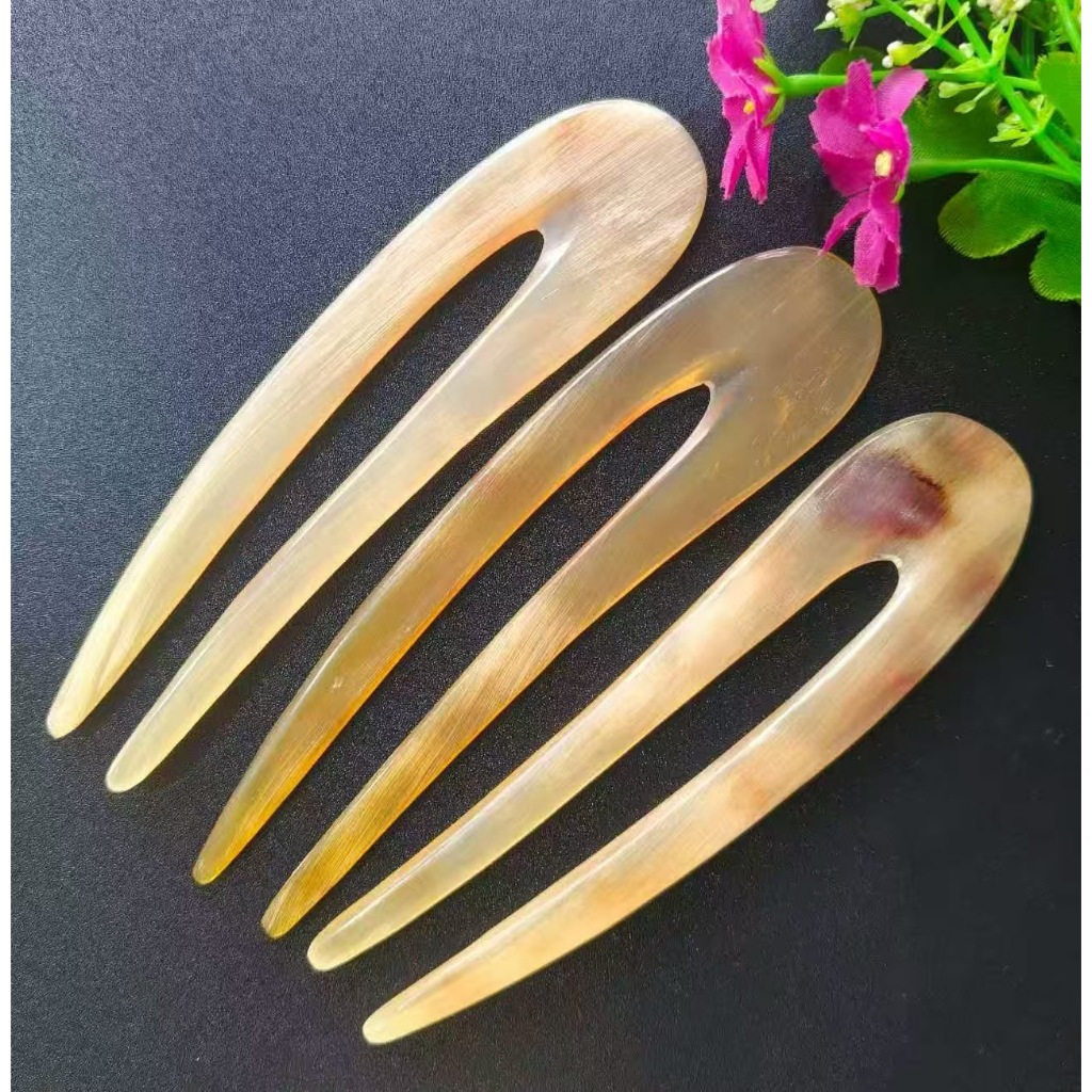 Kẹp tóc hình chữ u sừng yak cao cấp với nhiều họa tiết hoa đơn giản Dương giác đĩa búi tóc trang sức