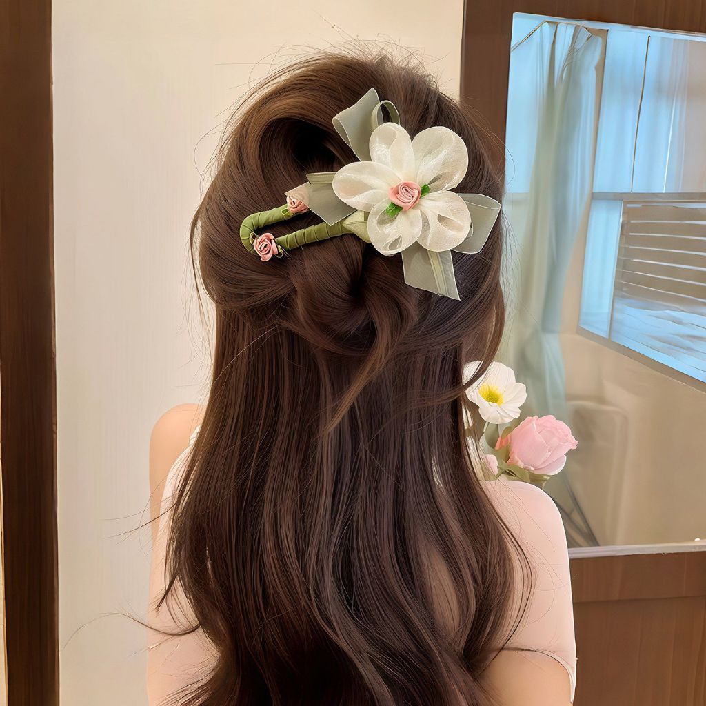 Kẹp Tóc Nơ Hoa Phong Cách Mori Thanh Lịch Cho Nữ