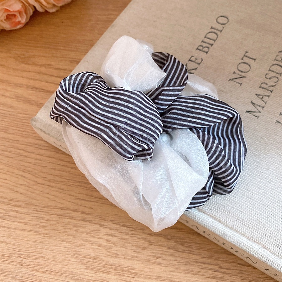 Satin Scrunchies với chấm bi & sọc in, Dây buộc tóc lớn thanh lịch, Phụ kiện tóc thông thường mềm mại dành cho nữ mặc hàng ngày & văn phòng