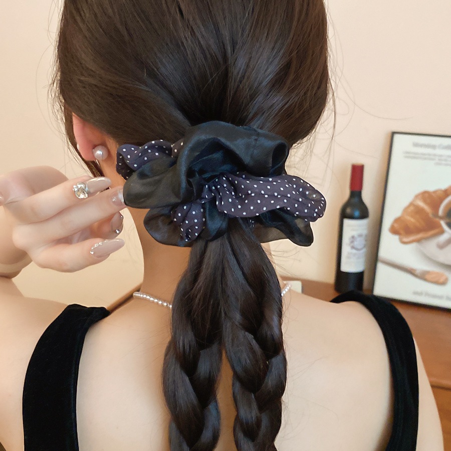 Satin Scrunchies với chấm bi & sọc in, Dây buộc tóc lớn thanh lịch, Phụ kiện tóc thông thường mềm mại dành cho nữ mặc hàng ngày & văn phòng