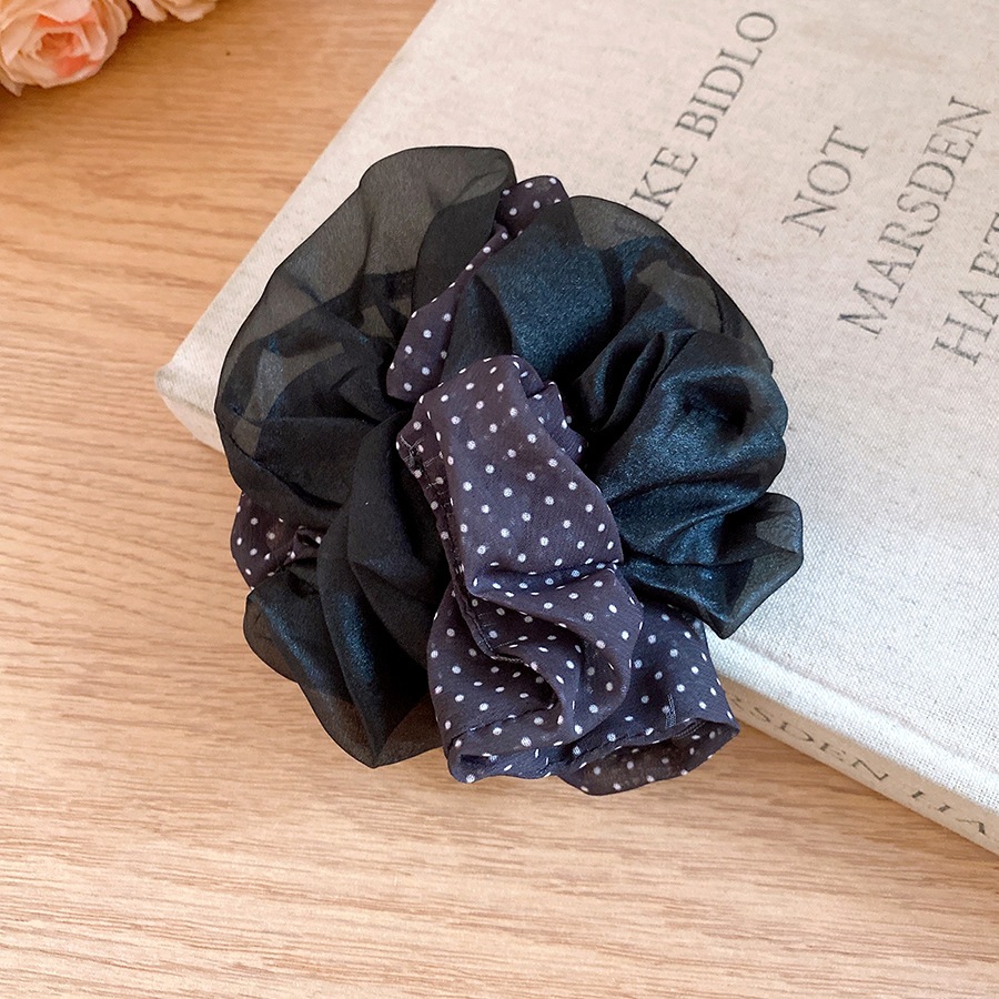 Satin Scrunchies với chấm bi & sọc in, Dây buộc tóc lớn thanh lịch, Phụ kiện tóc thông thường mềm mại dành cho nữ mặc hàng ngày & văn phòng