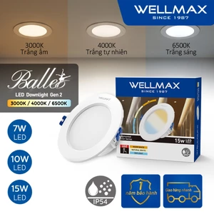 Đèn LED Âm Trần Downlight 3 Màu 7W 10W 15W WELLMAX, Đổi Màu Đèn Trần Phòng Chống Ẩm IP54 100-240V