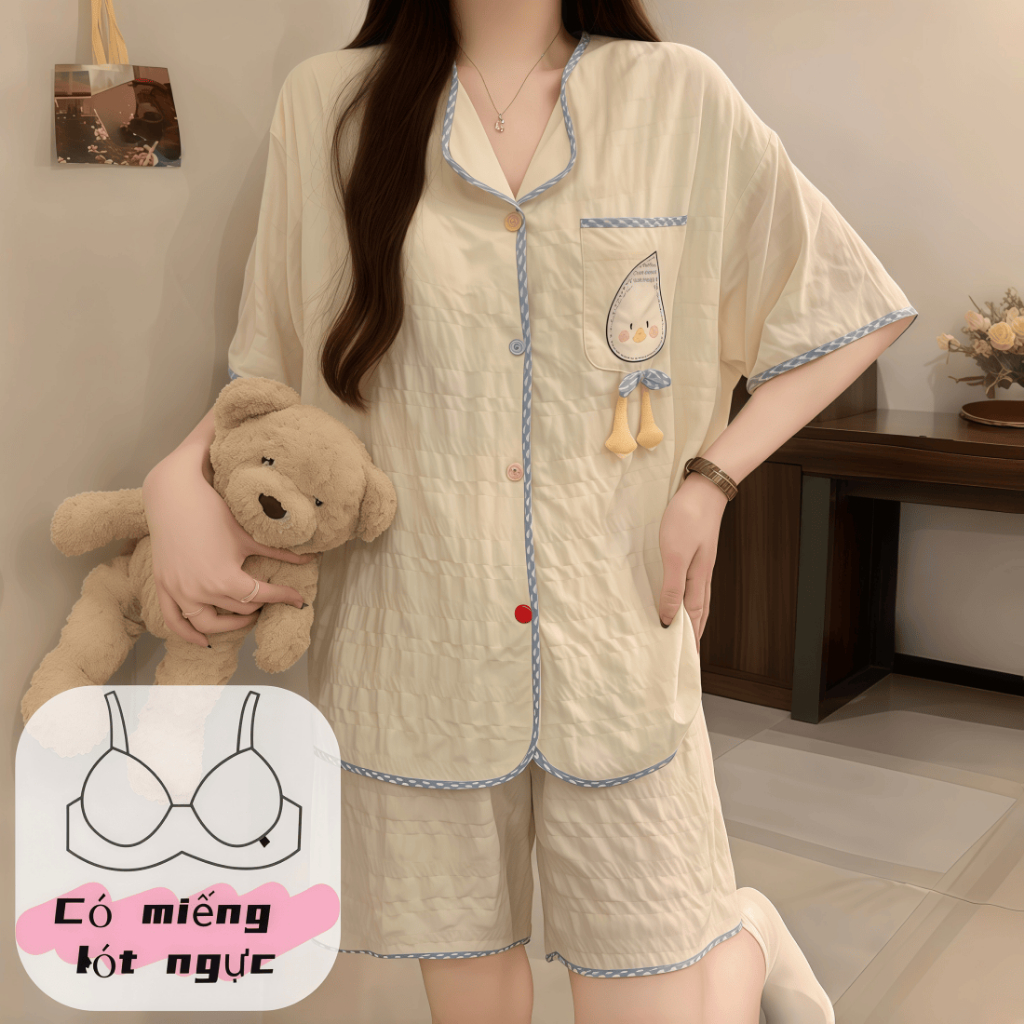 【Có độn ngực】Áo khoác mỏng dệt kim cổ V tay ngắn + quần đùi nữ mặc nhà chất cotton in họa tiết dễ thương phong cách ngọt ngào thanh lịch【hàng mới xuân hè 2026】