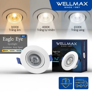 Đèn Led Âm Trần Spotlight 7W WELLMAX, Góc Điều Chỉnh Đèn Trần trang trí Phòng Ngủ 3000K 4000K 6500K
