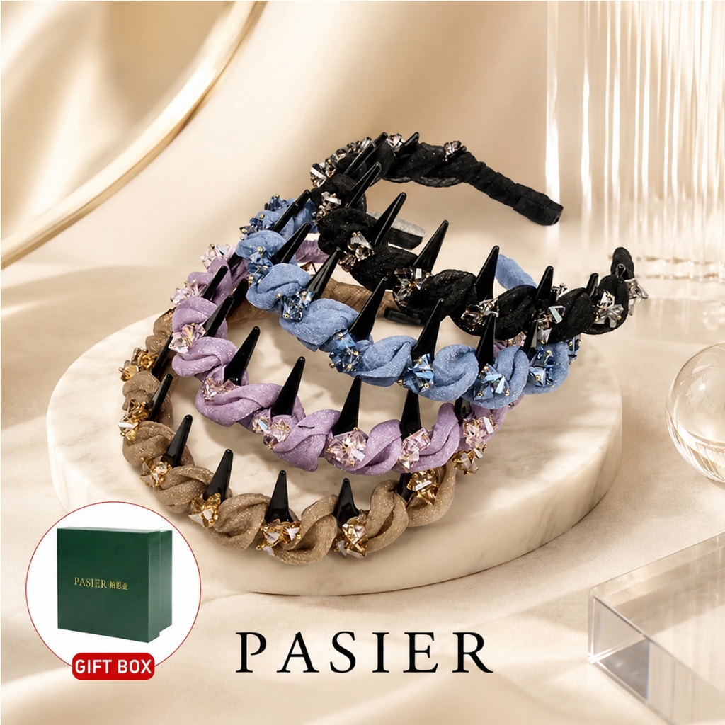 PASIER Vương miện tóc nữ phong cách Paris phụ kiện tóc đi làm hẹn hò dự tiệc đẹp kèm hộp FB2304-N