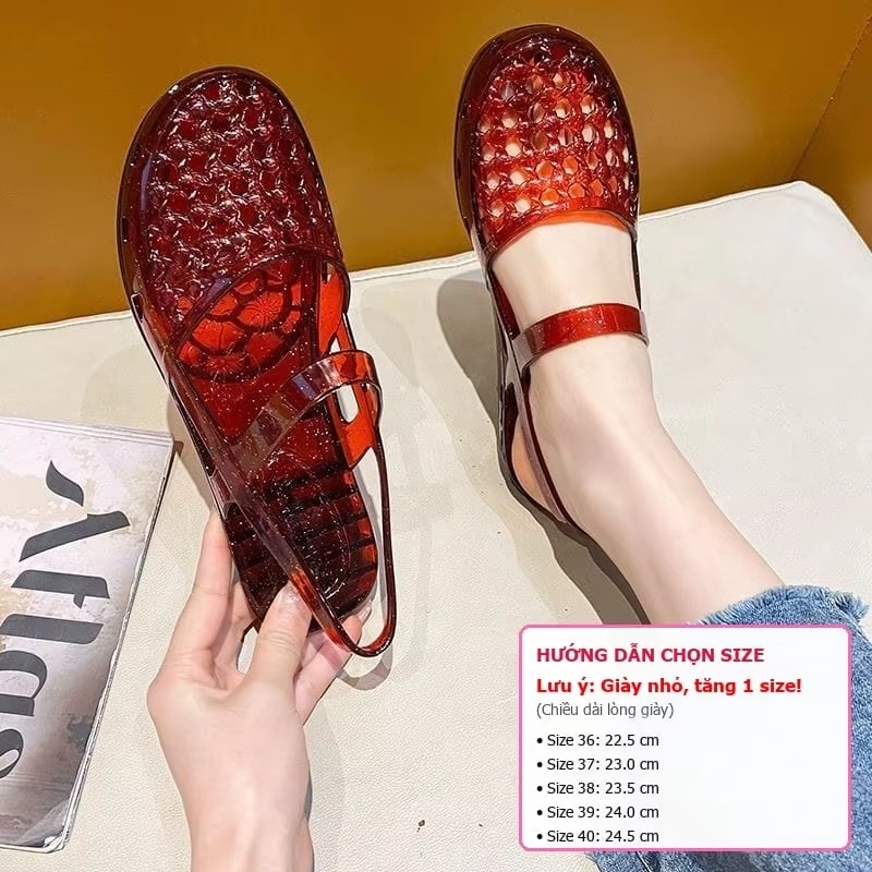 Giày Sandal Pha Lê Retro Nữ Mùa Hè Phù Hợp Với Giày Jelly Giày Đơn