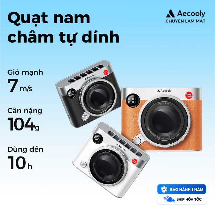Aecooly Click Retro Quạt Cầm Tay Mini 7m/s Quạt Tích Điện Mini Nam Châm Quạt Đeo Cổ Đeo Eo Gió Mạnh Không Ồn Pin Lâu Màn Hình LED Mini Cầm Tay Tích Điện Pin Trâu