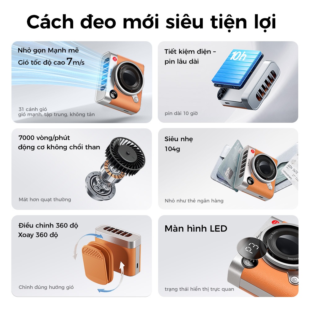 Aecooly Click Retro Quạt Cầm Tay Mini 7m/s Quạt Tích Điện Mini Nam Châm Quạt Đeo Cổ Đeo Eo Gió Mạnh Không Ồn Pin Lâu Màn Hình LED Quạt Mini Cầm Tay Quạt Tích Điện Pin Trâu