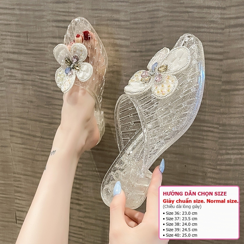 Giày thạch thời trang Phụ kiện hoa Dép trong suốt pha lê