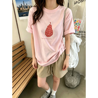 2026 Mới Cổ Tròn Thương Hiệu Mới 100% cotton Lười Rời Hoạt Hình In Hình Áo Thun Nữ Tay Ngắn