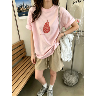 2026 Mới Cổ Tròn Thương Hiệu Mới 100% cotton Lười Rời Hoạt Hình In Hình Áo Thun Nữ Tay Ngắn