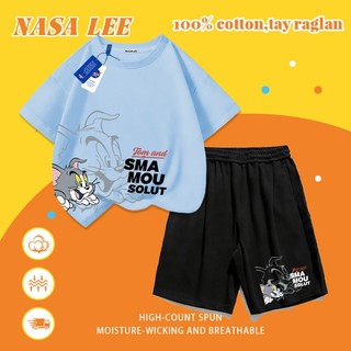 [Giao hàng trong ngày] Quần Short ngắn tay Cotton trắng cho trẻ em Bộ đồ hoạt hình phong cách mèo khâu họa tiết in 3-16 tuổi Bé trai bé gái Bộ đồ hai mảnh thông thường