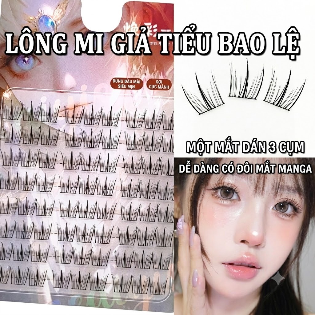 IOIIK 8 hàng--Phân đoạn lông mi giả có thể tái sử dụng hàng ngày Cụm mi truyện tranh Thích hợp cho mọi loại mắt