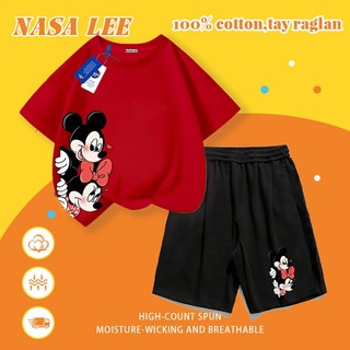 [Giao hàng trong ngày] Quần Short ngắn tay Cotton màu đỏ dành cho trẻ em Hoạt hình Cặp đôi dễ thương Họa tiết động vật nhỏ Khâu in 3-16 tuổi Bé trai Bé gái Bộ đồ hai mảnh thông thường