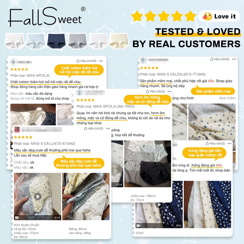 FallSweet 5/10 Cái Quần Lót Nữ Giữa Eo Cotton Boxer Họa Tiết Hoa Nhí Thoải Mái Mềm Mịn Kháng Khuẩn M-2XL