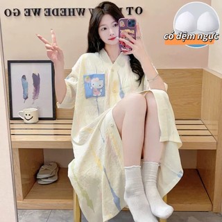 🔥[COTTON 100%] Đầm ngủ dài mùa hè dáng rộng – Cổ V, mặc thon gọn. Đồ ngủ tại nhà cho nữ, chất liệu cao cấp, mẫu bán chạy nhất.