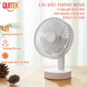 QUITEK Quạt Để Bàn – Cổng Sạc Type-C, Lắc Đầu, 4 Tốc Độ Gió, Dùng 20 Giờ