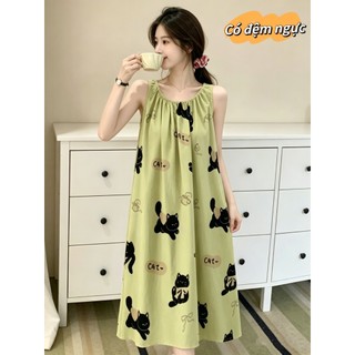 【Có độn ngực】Bộ đồ ngủ nữ mới xuân hè 2026: Áo cổ tròn dễ thương, chất cotton mềm mại, in họa tiết ngọt ngào, thiết kế đơn giản dáng rộng thoải mái【mặc nhà hay đi chơi đều xinh】