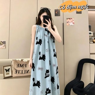 【Có độn ngực】Bộ đồ ngủ nữ mới xuân hè 2026: Áo cổ tròn dễ thương, chất cotton mềm mại, in họa tiết ngọt ngào, thiết kế đơn giản dáng rộng thoải mái【mặc nhà hay đi chơi đều xinh】