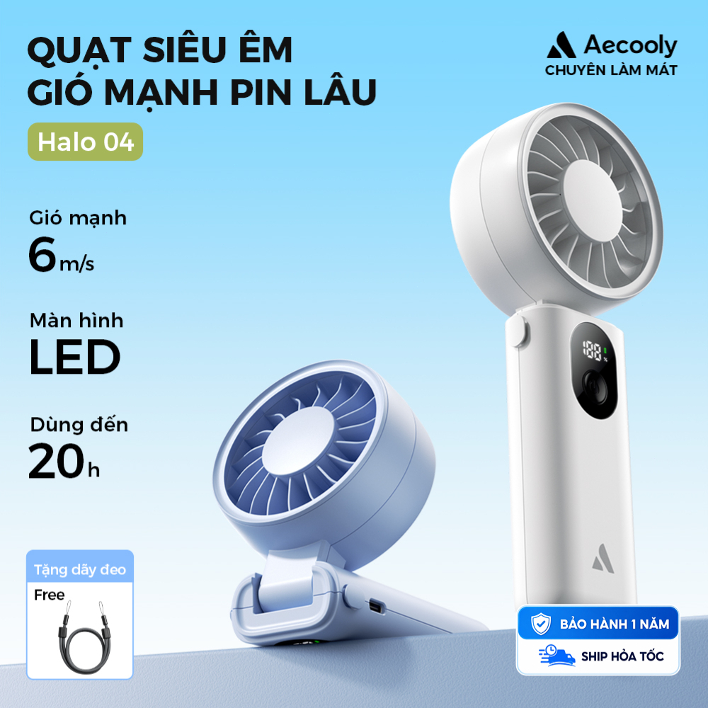 Aecooly Halo 04 Quạt cầm tay Quạt tích điện mini cầm tay Thời gian làm mát tối đa 20H, quạt cầm tay mini sạc điện 3 chế độ linh hoạt, Màn hình mức pin, Gió 5 tốc độ