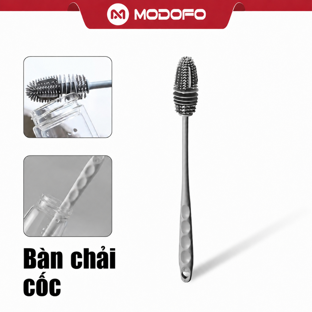 MODOFO Bàn chải cốc – Tay cầm dài, lông TPR, có móc treo – Phù hợp bình giữ nhiệt, ly rượu – Hàng chất lượng cao