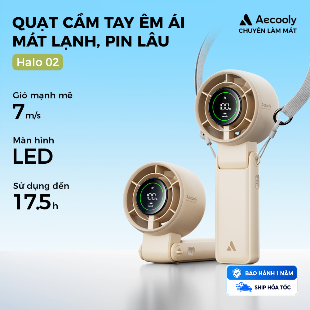 Aecooly Halo 02 quạt cầm tay Quạt di động 3 TRONG 1, Quạt cổ, Quạt bàn, Quạt cầm tay Turbo, Quạt sạc USB nhỏ 5000 mAh gió mạnh tốc độ cao