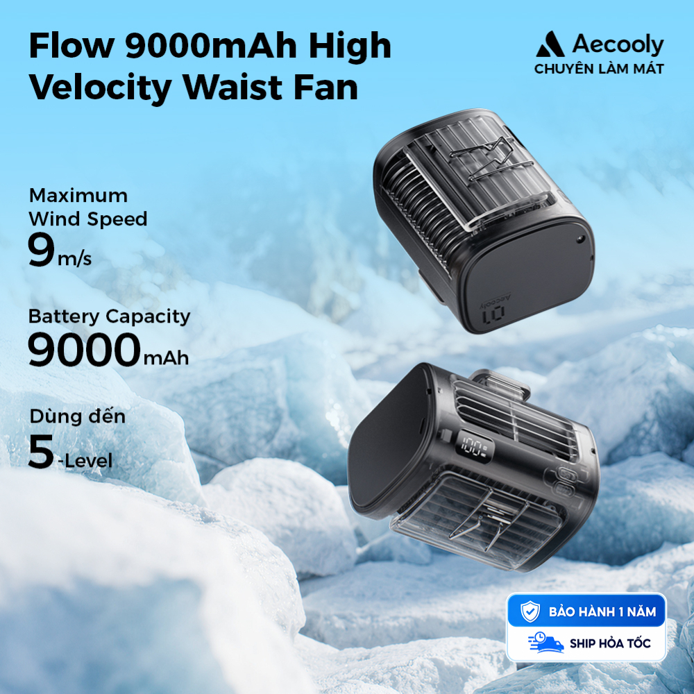 Aecooly Flow 9000mAh Quạt Hông Đeo Thắt Lưng 9000mAh Quạt Mini Cầm Tay 5 Tốc Độ Dòng chảy Quạt thắt lưng vận tốc cao Cánh Quạt Kiểu Điều Hòa, Dùng Đến 18 Giờ