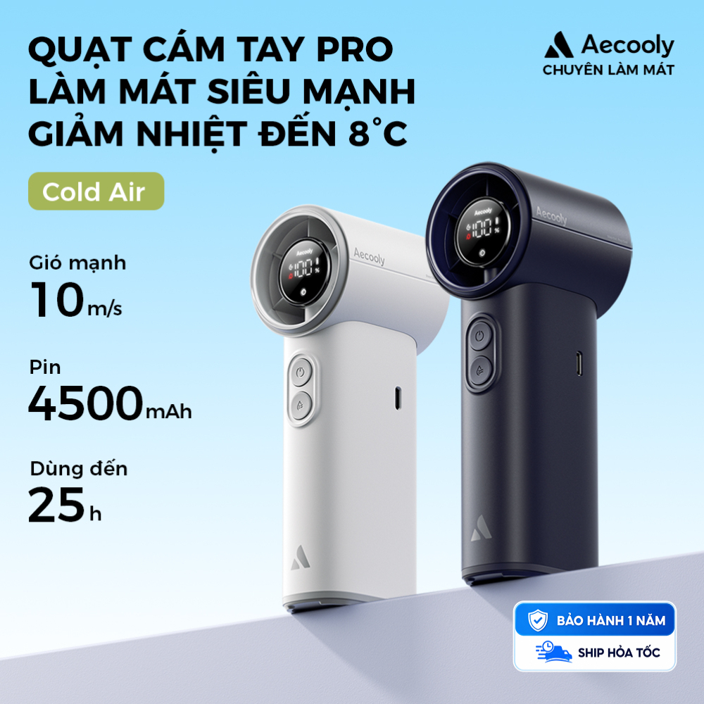 Quạt Cầm Tay Aecooly ColdAir 02 Làm Lạnh Siêu Nhanh – Giảm 8°C Trong 10s, Phun Sương & Gió Mạnh, Pin 25H, LED Hiển Thị Pin – Quạt Du Lịch, Quà Tặng Nam – Xanh