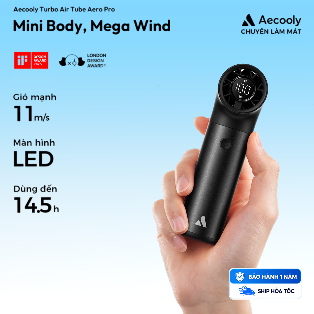 Aecooly Aero Pro Quạt Cầm tay sạc Quạt mini cầm tay , led Màn Hình vỏ bảo vệ mini Turbo mạnh mẽ, tốc độ cao 19000 vòng / phút, Thời gian làm mát tối đa 14 giờ, led Màn Hình , Túi xách du lịch nhỏ cá nhân có thể sạc lại