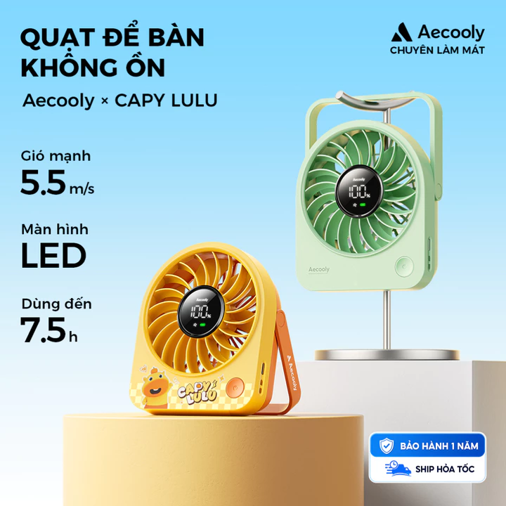 Aecooly Chic Series Quạt để bàn Quạt cầm tay mini Quạt để bàn USB led mini di động mini, đủ nhỏ để giữ để bàn USB, 4 tốc độ có thể sạc lại yên tĩnh [Thời gian làm mát tối đa 11H], 180° Chạy bằng pin c
