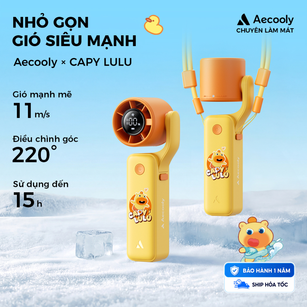 Aecooly × CAPY LULU Quạt cầm tay cầm tay Air Gimbal 3 TRONG 1 Quạt mạnh mẽ rảnh tay ổn định, Luồng không khí Turbo phản lực 15000 vòng / phút, Thời gian làm mát tối đa 15 giờ, 5 tốc độ