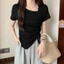 Giảm giá 29k áo phông nữ girl phố hot trắng basic xịn kiểu sang chảnh tay ngắn form rộng trơn áo thun cổ tròn vạt chéo đẹp