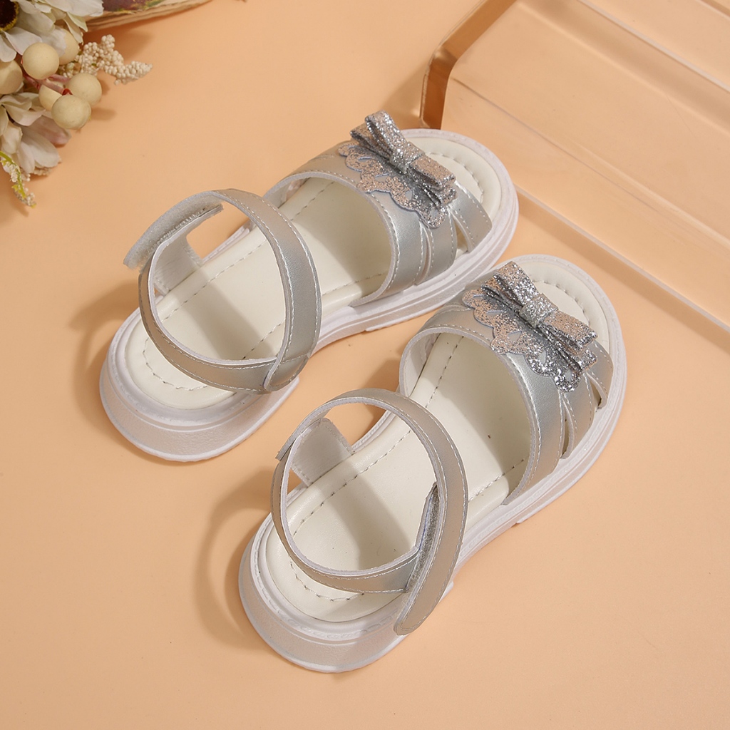 Xăng đan Công Chúa Kim Cương Giả Bé Gái, Xăng đan Mũi Mở Bằng Kim Loại Bạc / Vàng, Dây Đeo Mắt Cá Chân Có Thể Điều Chỉnh Đế Cao Su Chống Trơn Trượt Trẻ Em Mùa Hè Giày